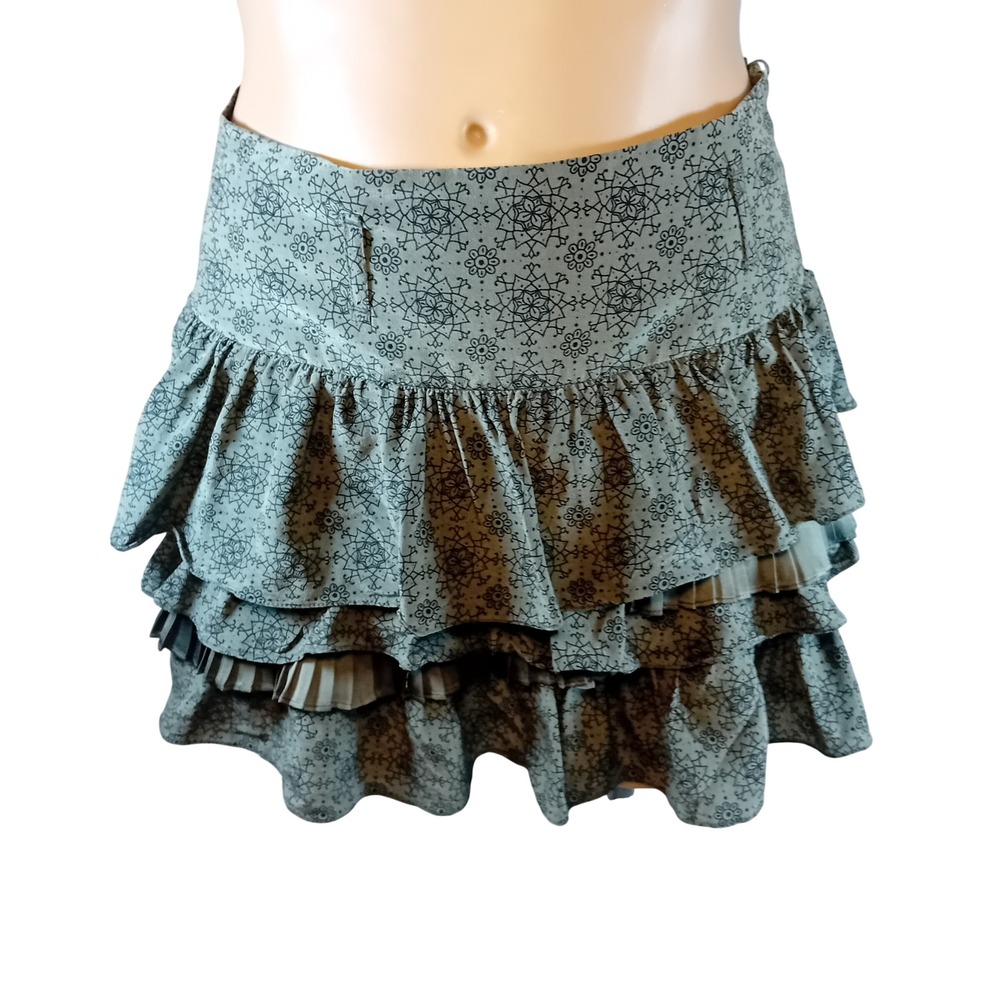 Y2K Korea LeShop Ruffle Mini Skirt Mcbling Goth Geometric Silk Festival 55/Small